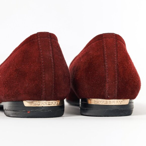 Burberry Leygreen Mahogany Red Suede Trench Buckle Ballerina Flats - Picture 10 of 13